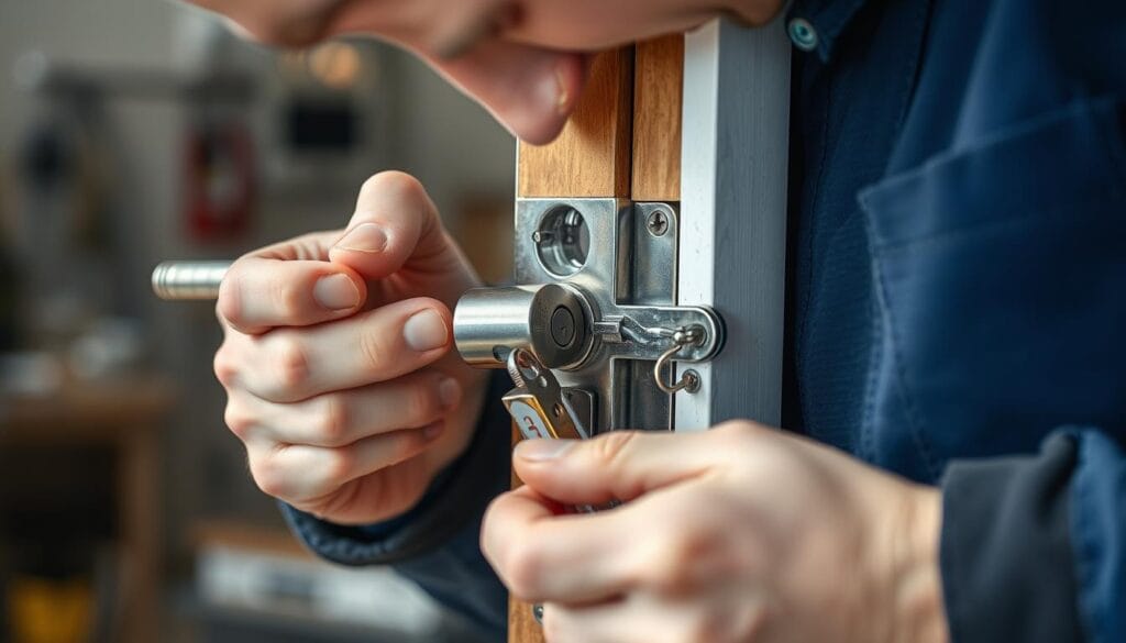 Image d'un serrurier en train de remplacer une serrure
