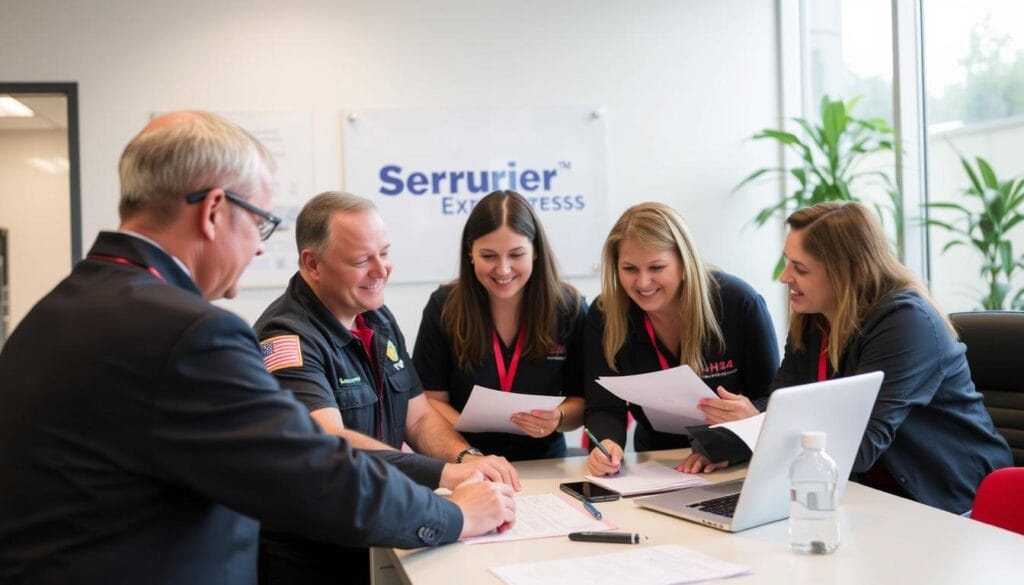 Image of Serrurier Express H24 team with insurance company representatives