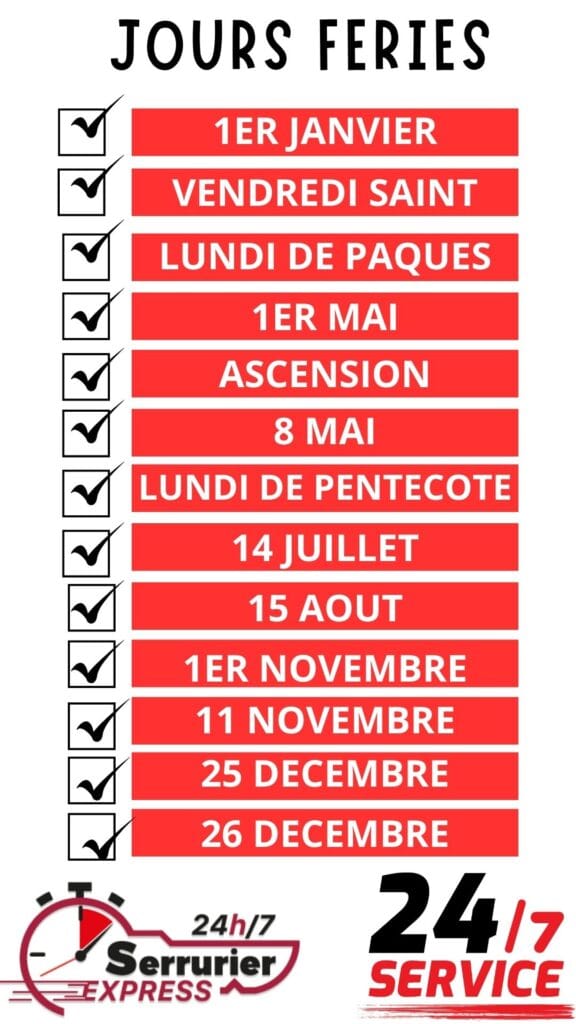 Serrurier ouvert jour fériés